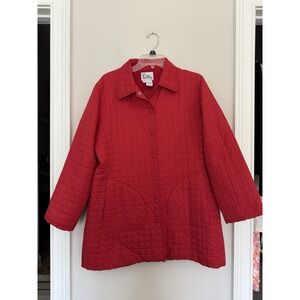 Lilly Pulitzer Large Red Quilted Jacket Snap Front Coat Jacket Spring Casual